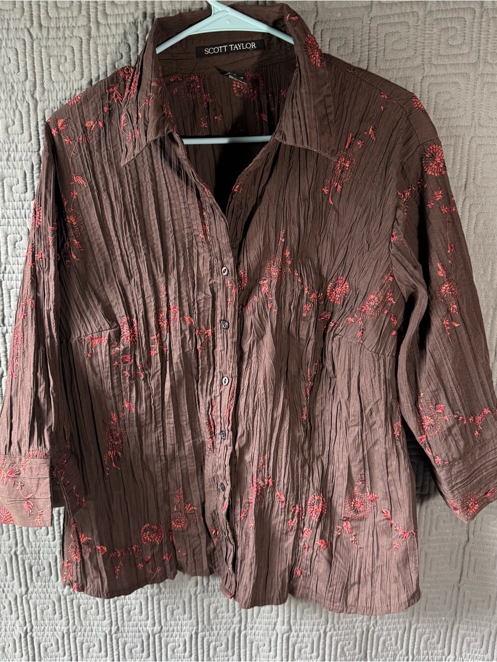 Scott Taylor Button Blouse Women’s 1x Floral Brown 3/4 Sleeve